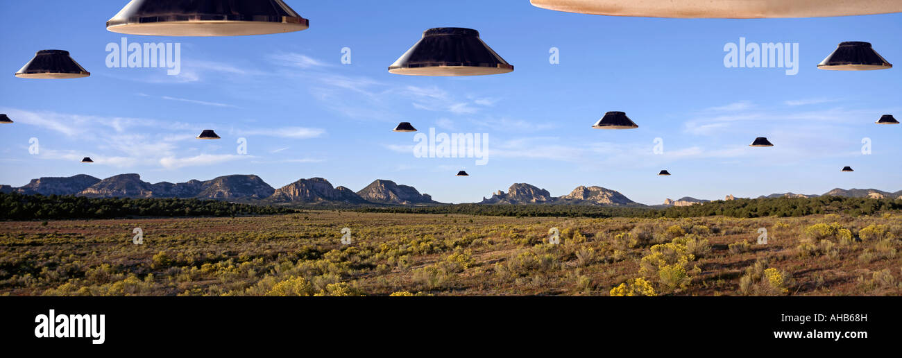 UFO-Invasion über den Ebenen von San Augustine New Mexico USA Stockfoto