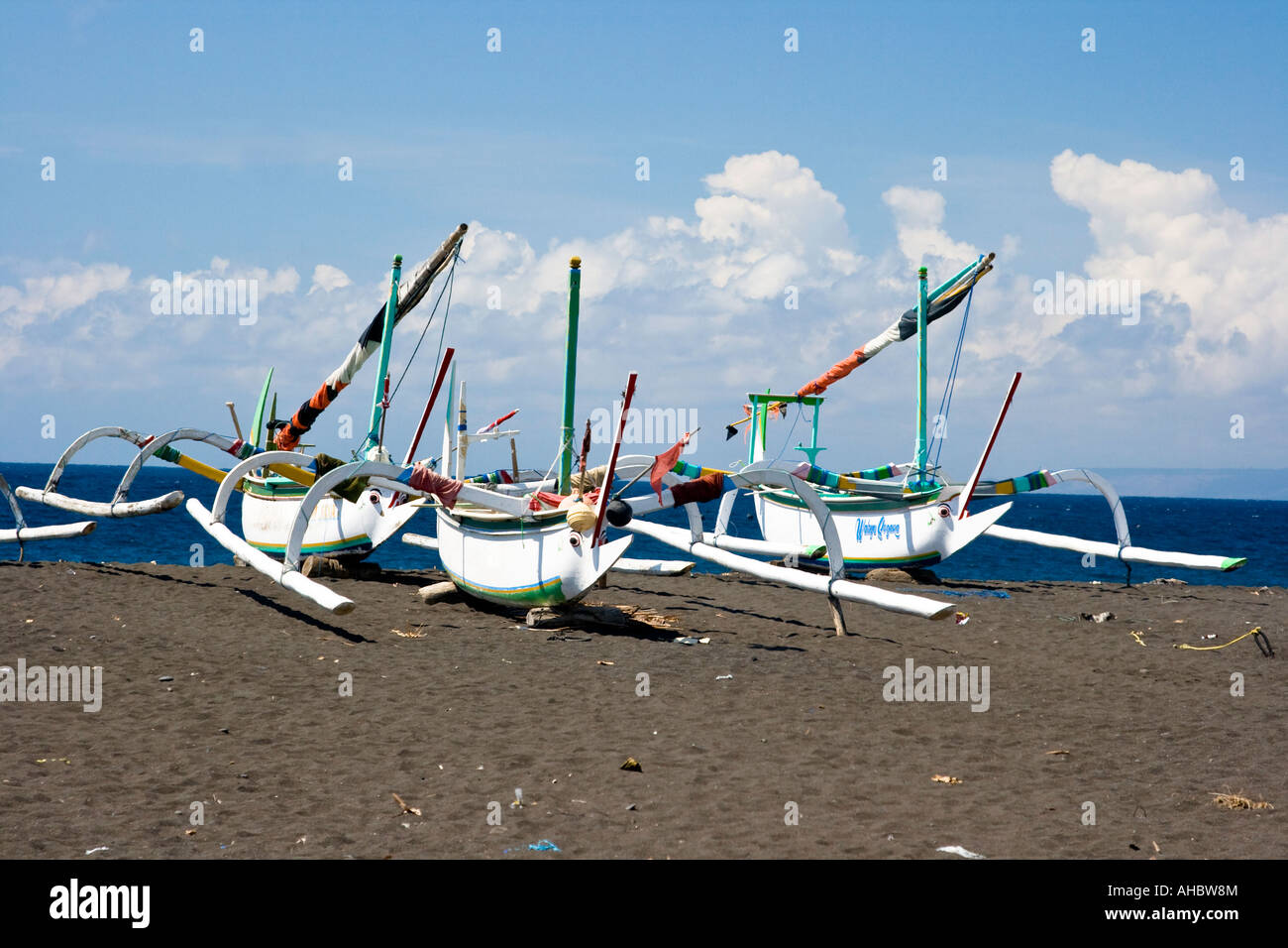 Jukung oder traditionelle Fischerei Segelboote Amed Bali Indonesien Stockfoto