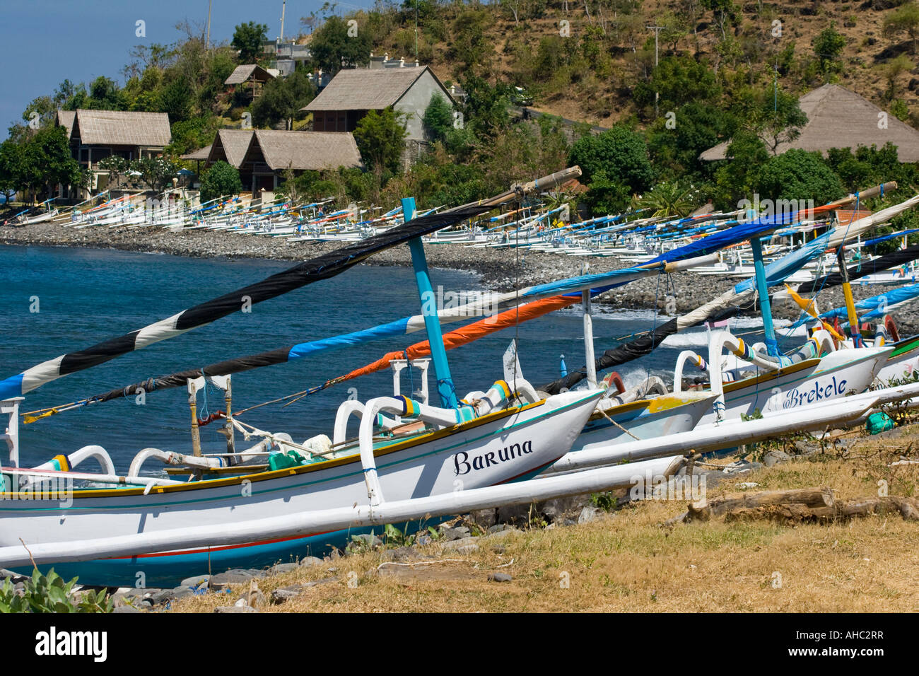 Jukung oder traditionelle Fischerei Segelboote Amed Bali Indonesien Stockfoto