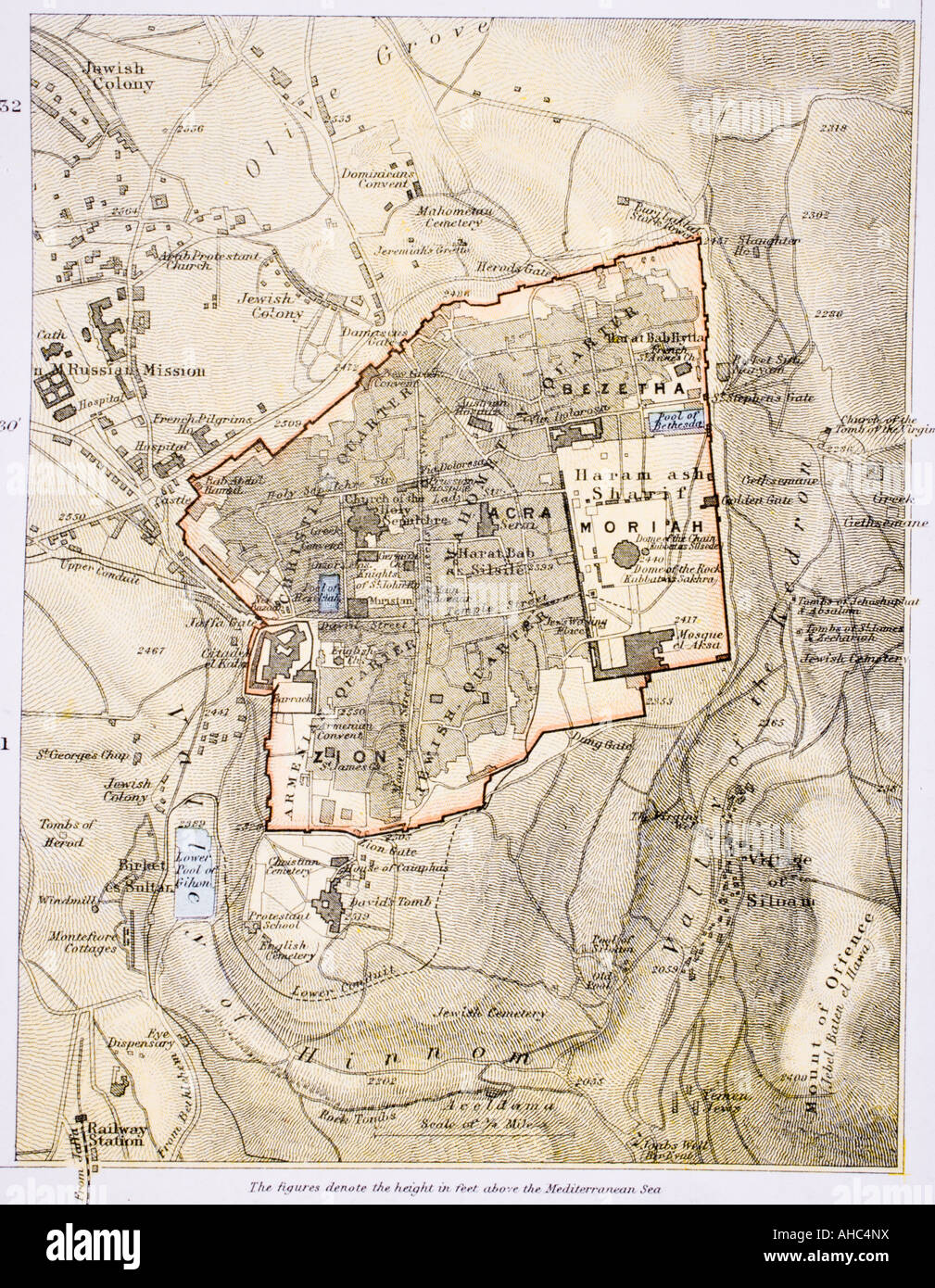 Stadtplan von Jerusalem in den 1890er Jahren Stockfoto