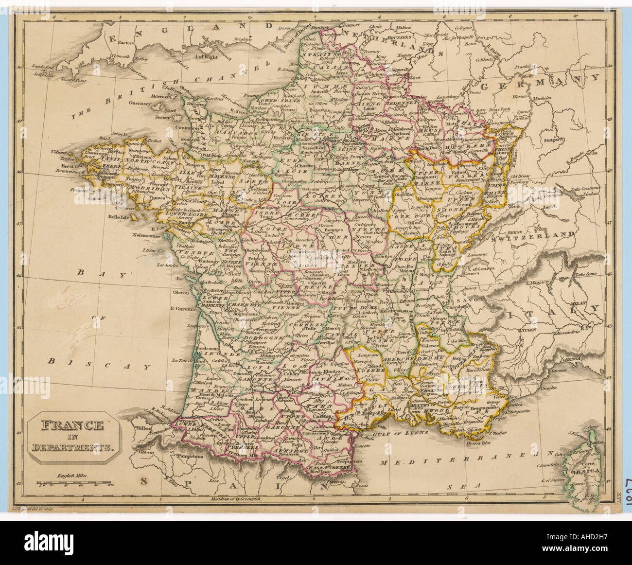 Karte Europa Frankreich 1827 Stockfoto