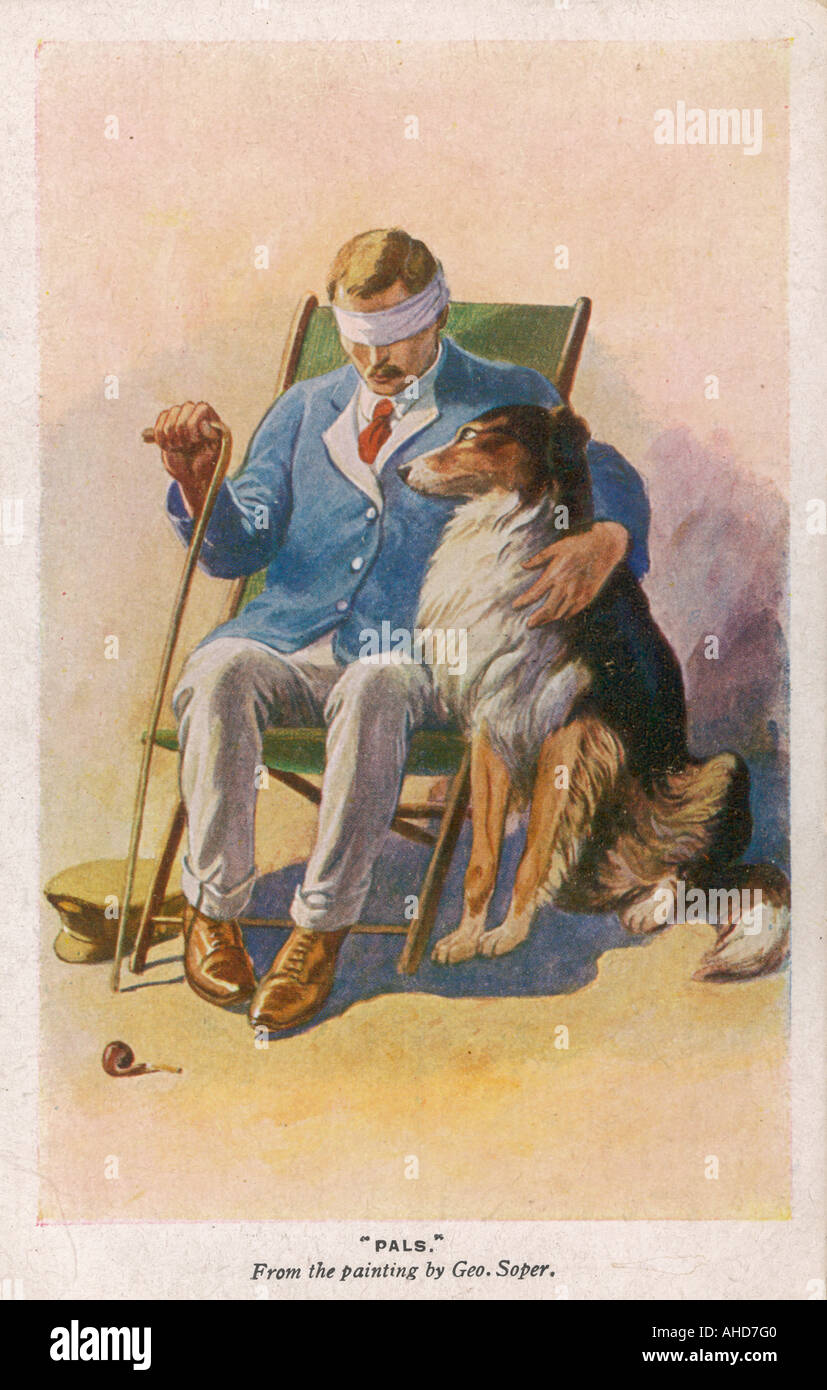 Verblindeten Soldat und Hund Stockfoto