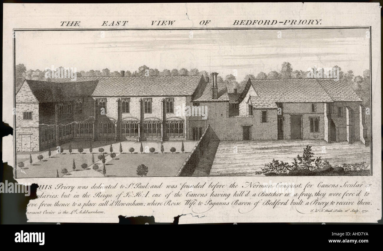 Bedford Priory 1730 Stockfoto