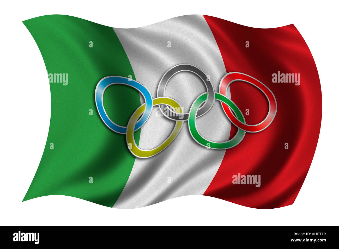 Flagge von Italien mit Olympia-symbol Stockfoto