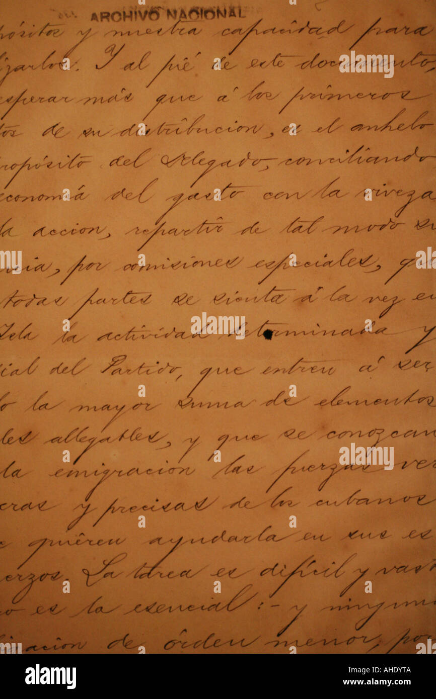 Havanna Kuba alte Handschrift Briefe von José Martí in dem Museo an der Plaza De La revolución Stockfoto