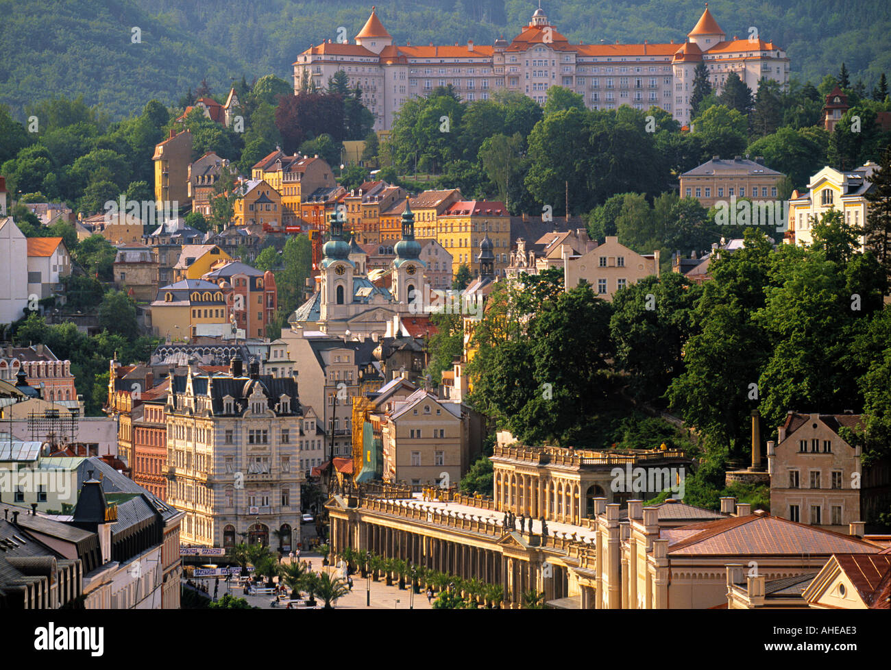 Karlovy Vary (Karlsbad) Kurort, West-Böhmen, Tschechische Republik Stockfoto