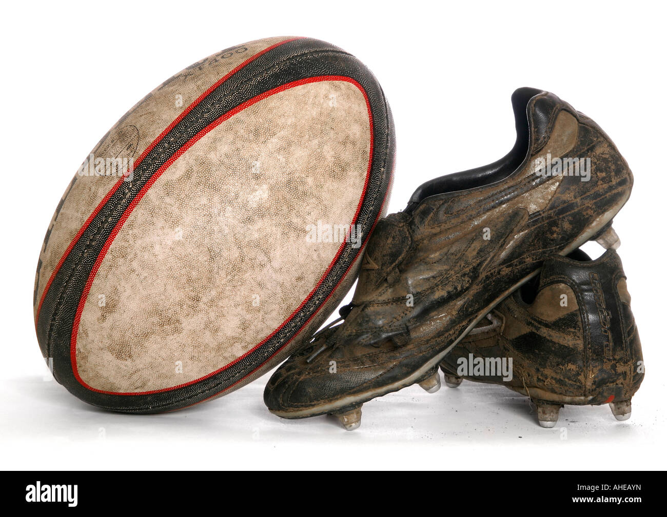 Rugby-Ball und boot Stockfoto