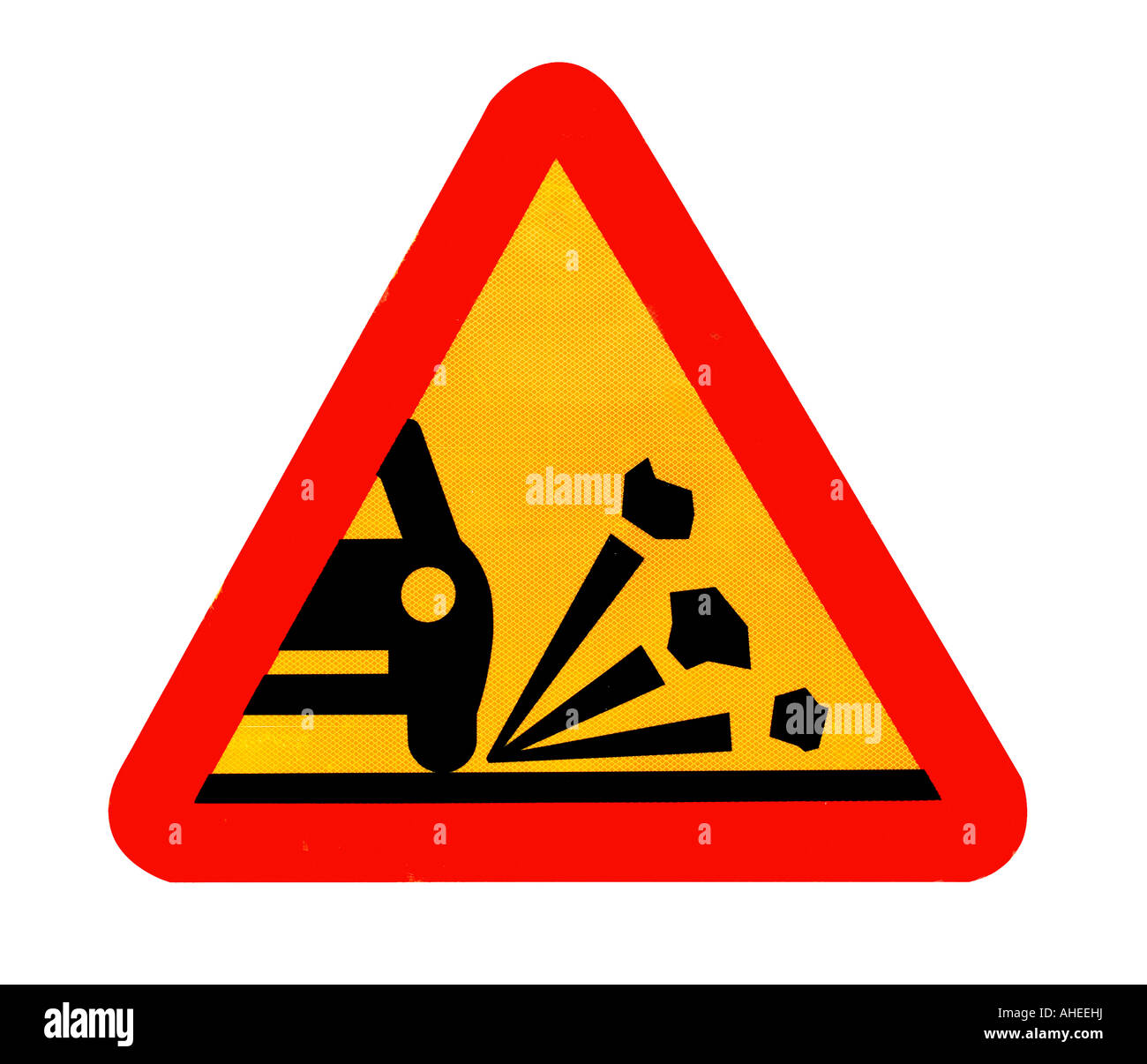 Verkehr Zeichen Varning für Steinschlag Stockfoto
