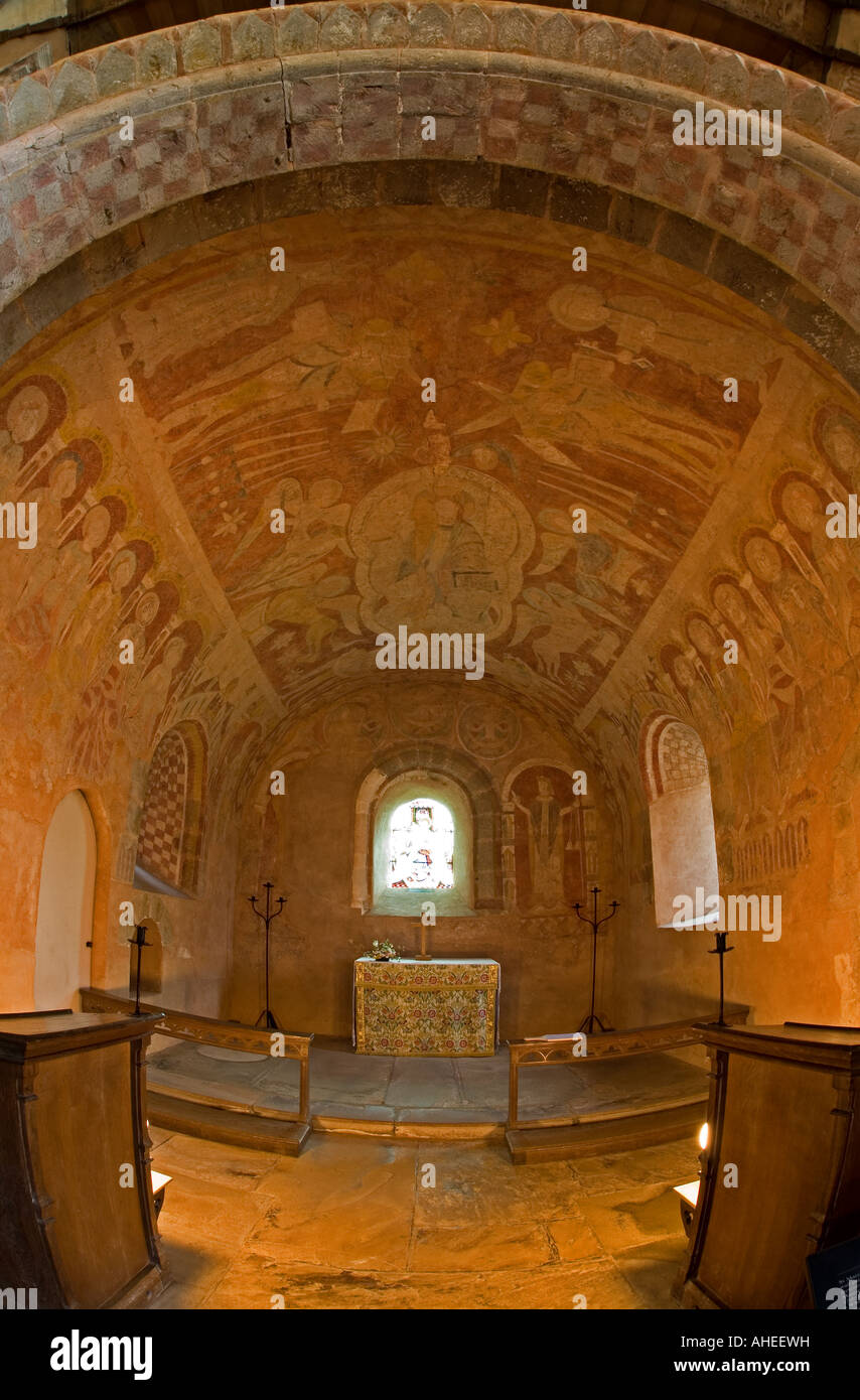 Fresken im Inneren Kemply Kirche, Gloucestershire, England. Stockfoto