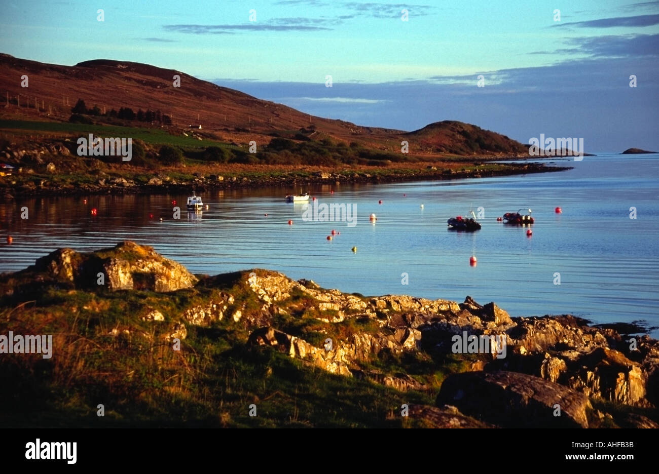 Abendlicht auf Burg Sween Bucht Loch Sween in der Nähe von Lochgilphead Argyll Scotland Europa Stockfoto