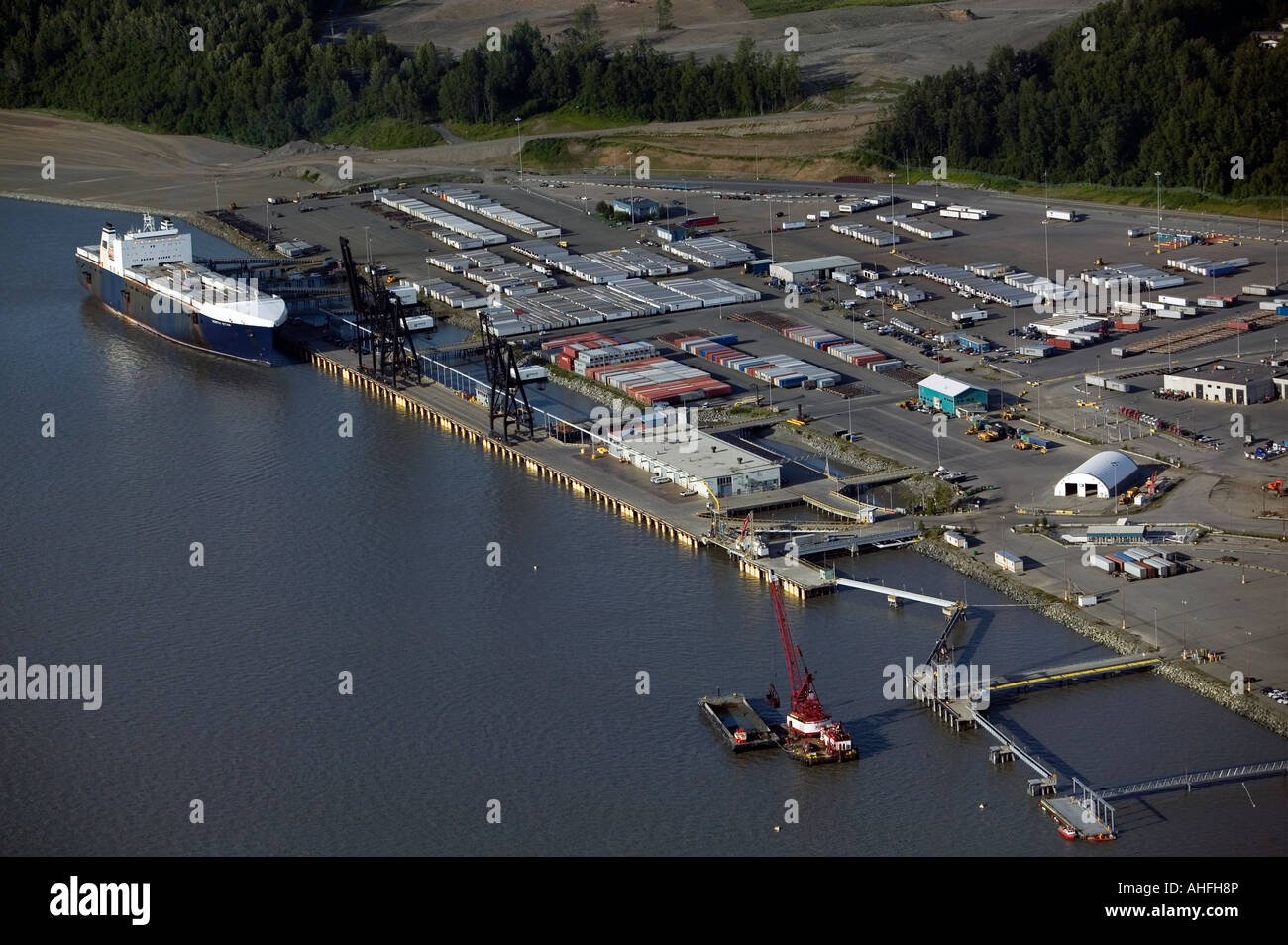 Antenne über dem Hafen von Anchorage, Alaska Stockfoto