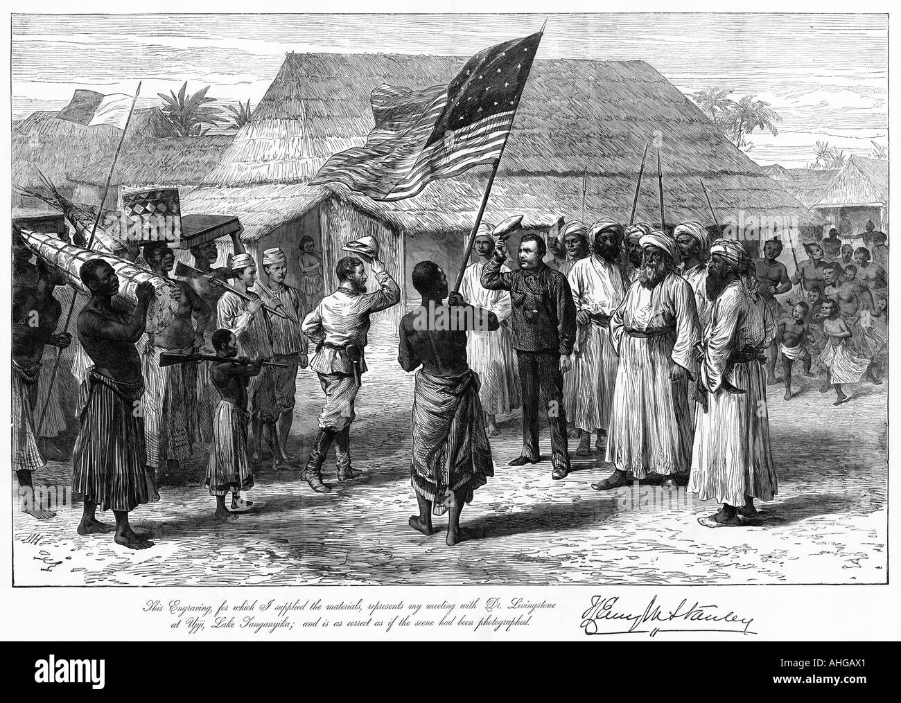 Dr. Livingstone nehme ich das berühmten treffen in Ujiji am 10. November 1871, wie beschrieben von Henry Stanley Stockfoto
