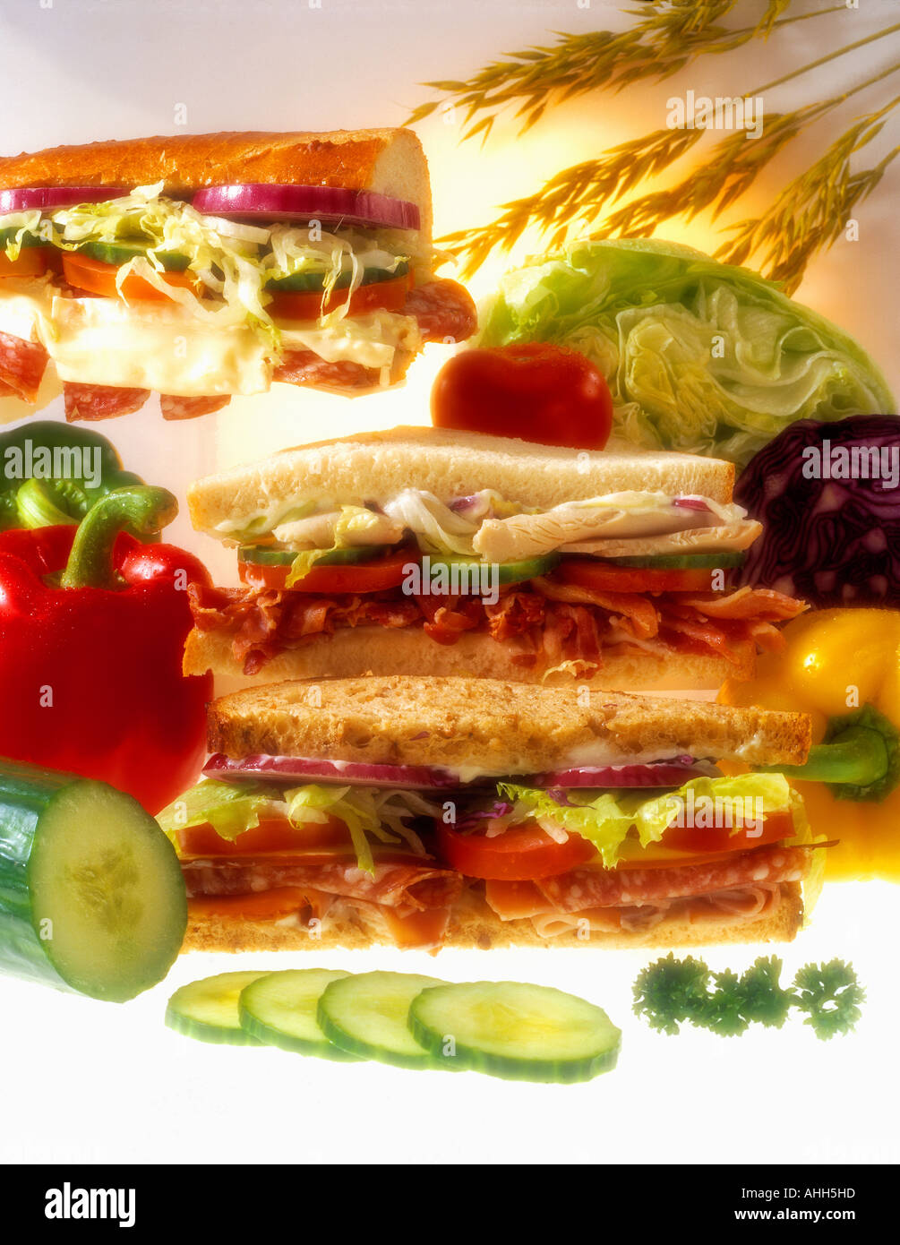 Sandwiches und Baguettes gemacht frisch Essen zum mitnehmen Stockfoto