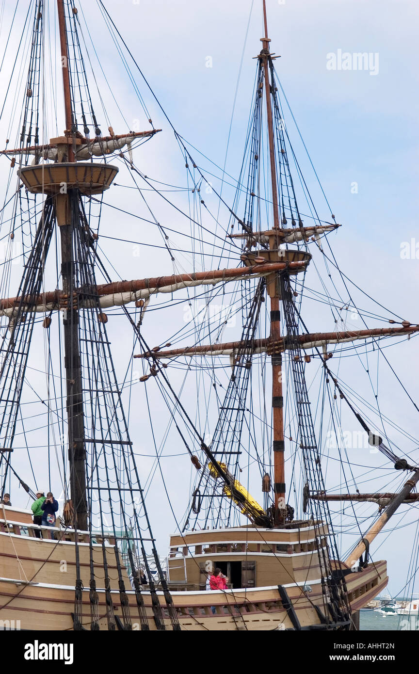 Nachbildung der Mayflower II im Hafen von Plymouth Stockfoto