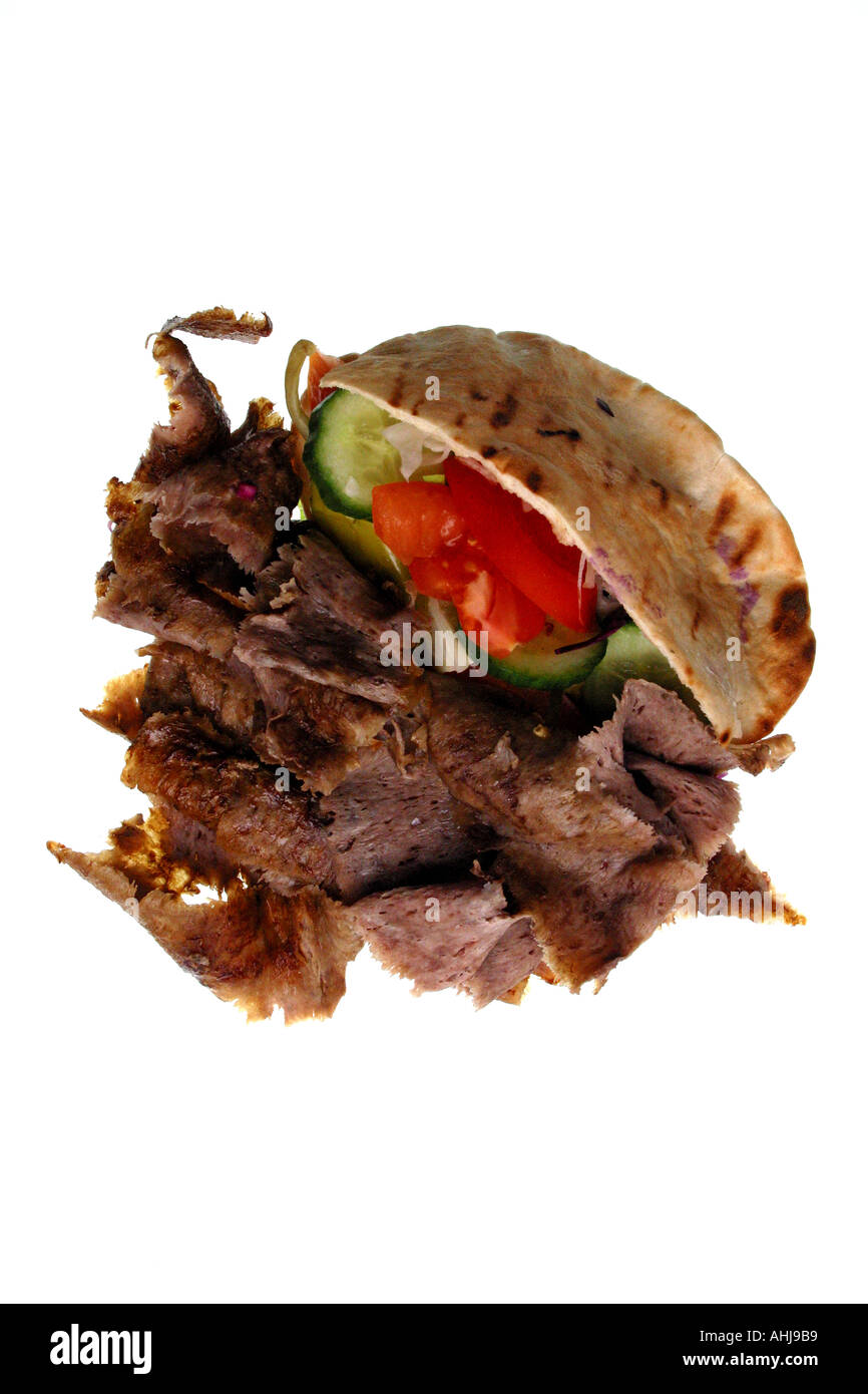Kebab-Stillleben isoliert auf einem weißen Studio-Hintergrund. Stockfoto