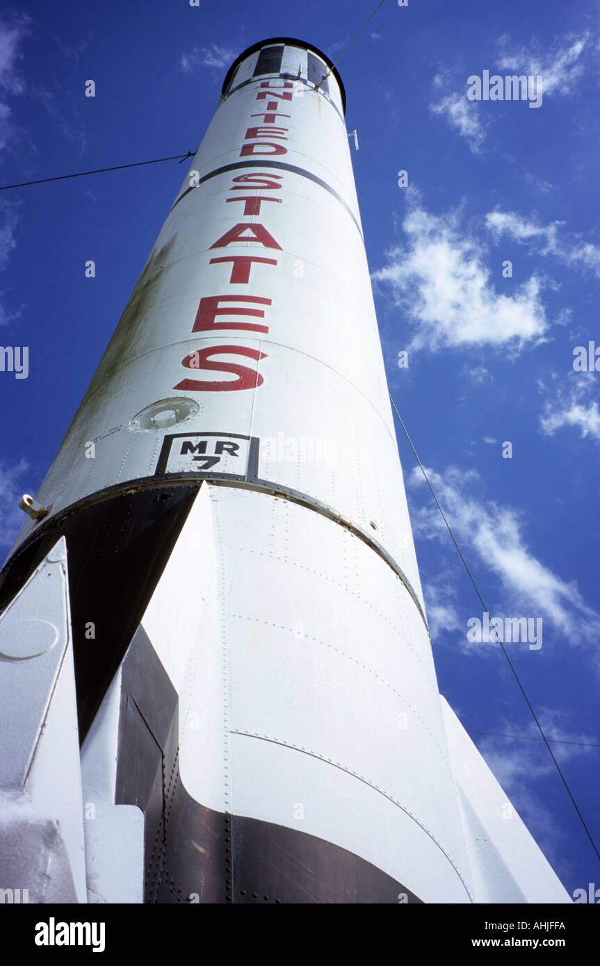 Riesige United States Mercury-Redstone Rakete auf dem Display im Rocket Park bei der NASA Lyndon B. Johnson Space Center. Houston, Texas, USA. Stockfoto