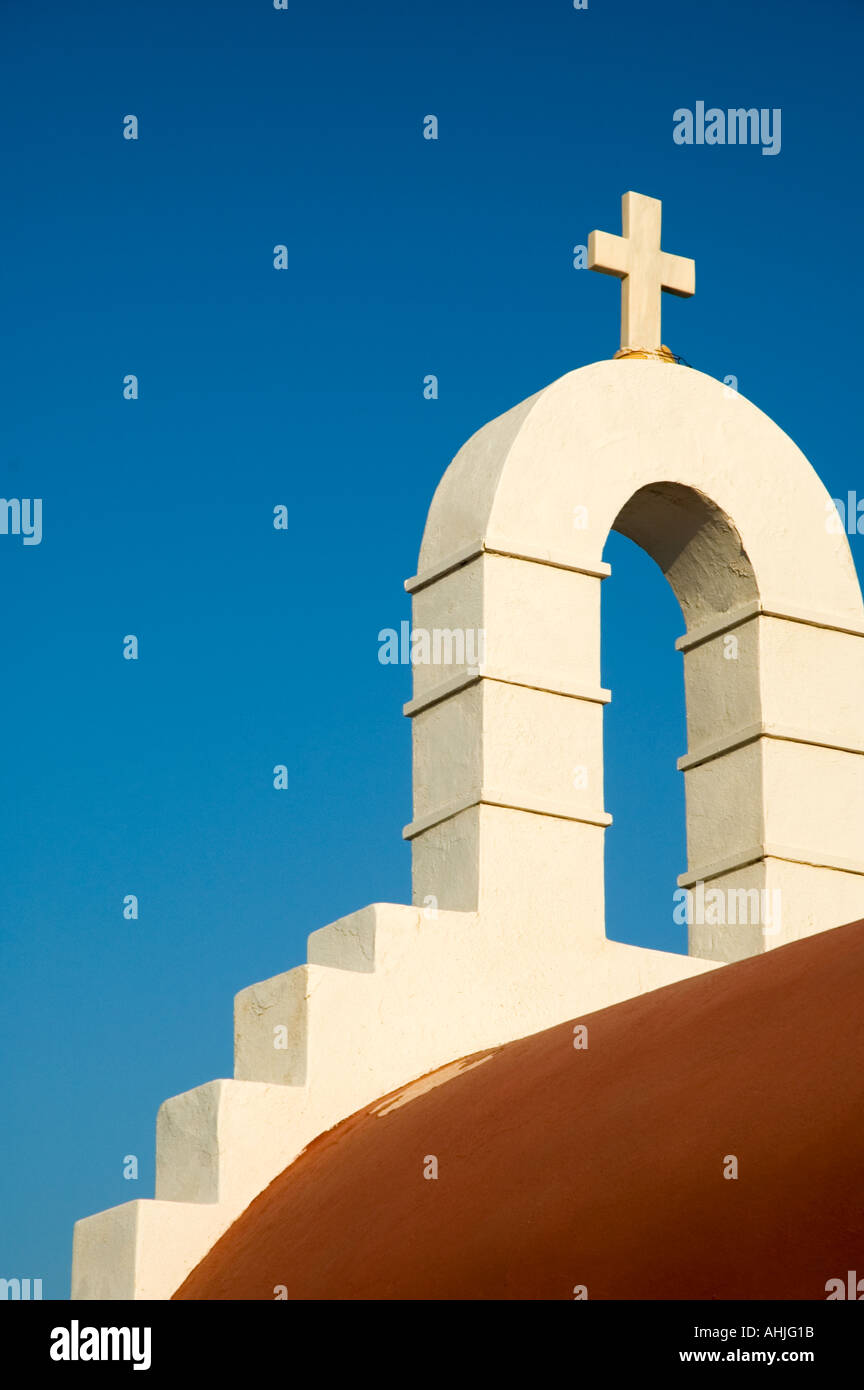 Rote und weiße Kirche Mykonos Stadt Mykonos die Kykladen griechische Inseln Griechenlands Stockfoto