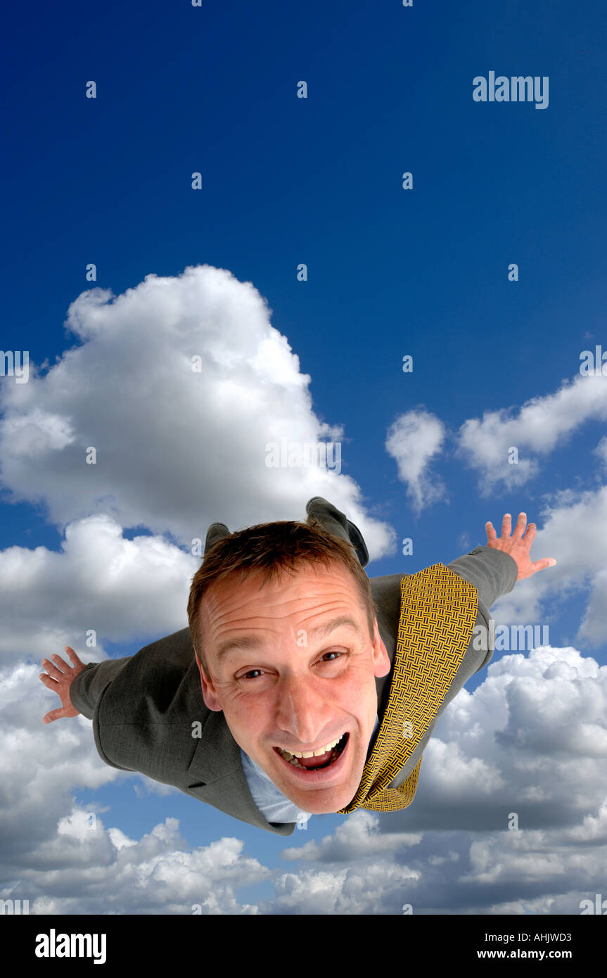 Geschäftsmann freien Fall durch den Himmel Stockfoto