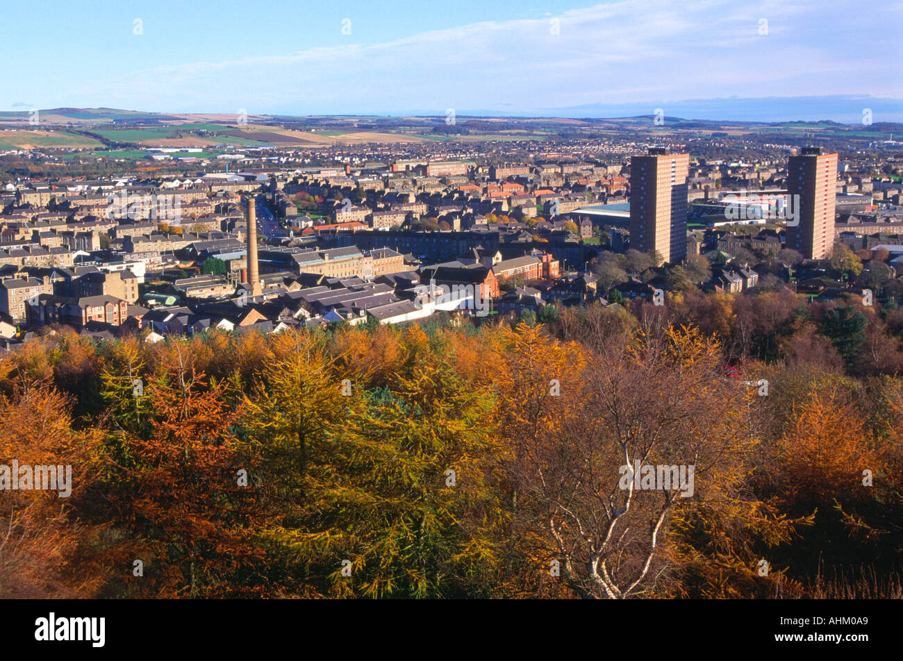 Alten Jutefaser-Mühlen und Gehäuse Dundee aus Dundee Law Scotland Stockfoto