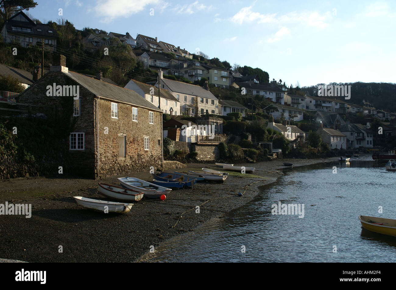 Sonnenuntergang am Noss Mayo im Dezember Sonnenschein Devon England UK Großbritannien Südwesteuropa Stockfoto