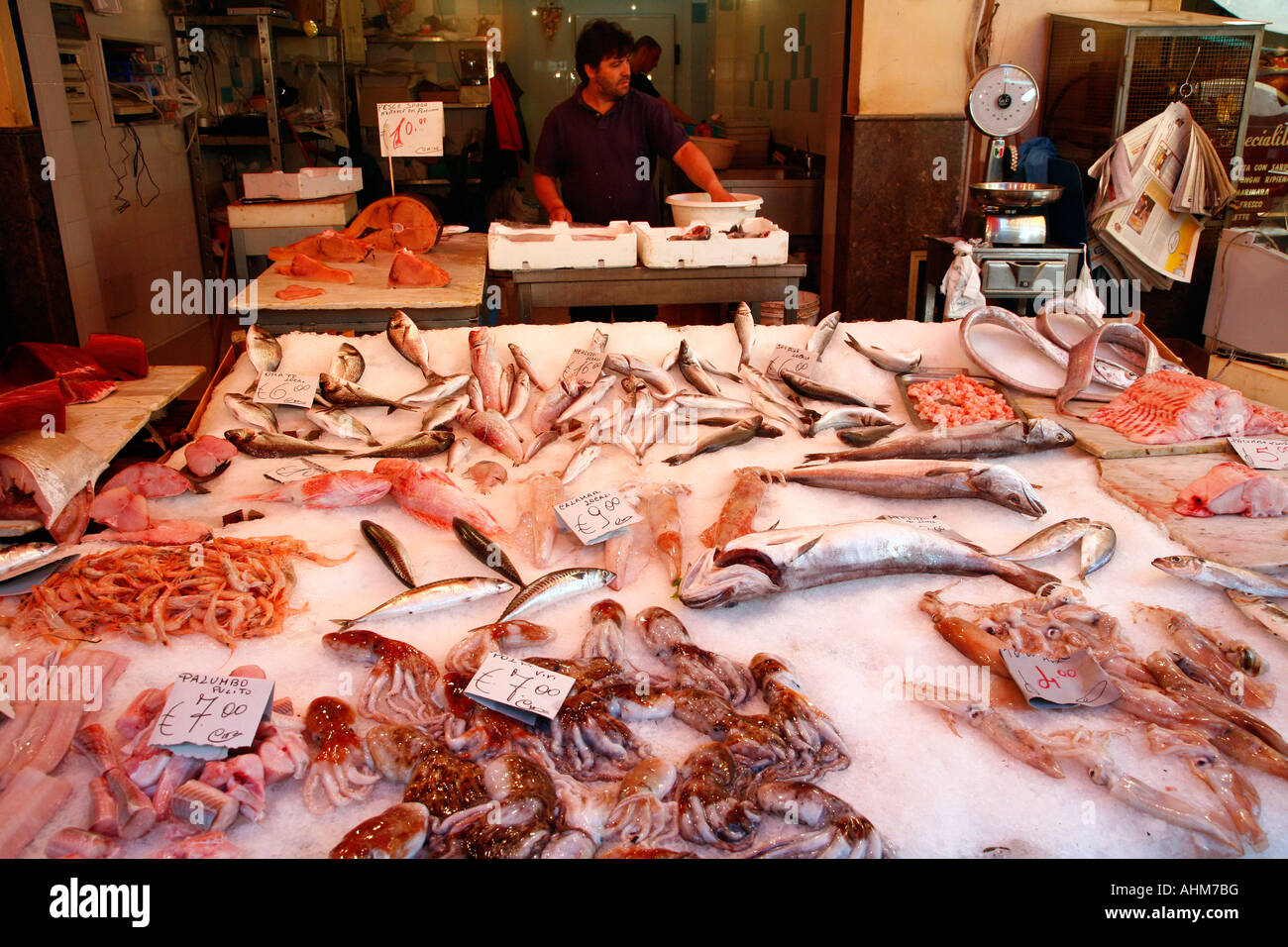 Fisch stand auf sizilianisches Marktes Palermo Sizilien Stockfoto