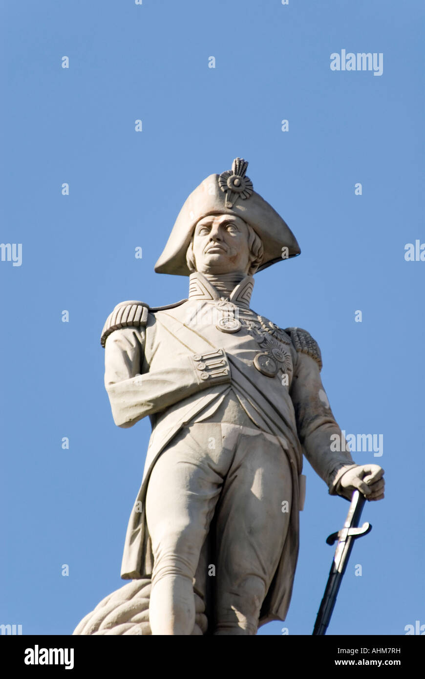 Statue von Nelson auf Nelson s Spalte in Trafalgar Square in London UK Stockfoto
