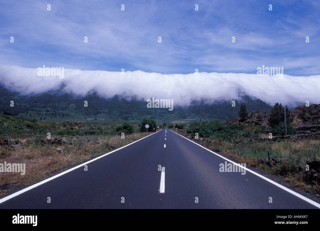 LP-2 Road von der Westseite, Europa, EEC, El Paso, in Richtung des Tunnels an der Ostseite Canaria Inseln La Palma, Spanien Stockfoto