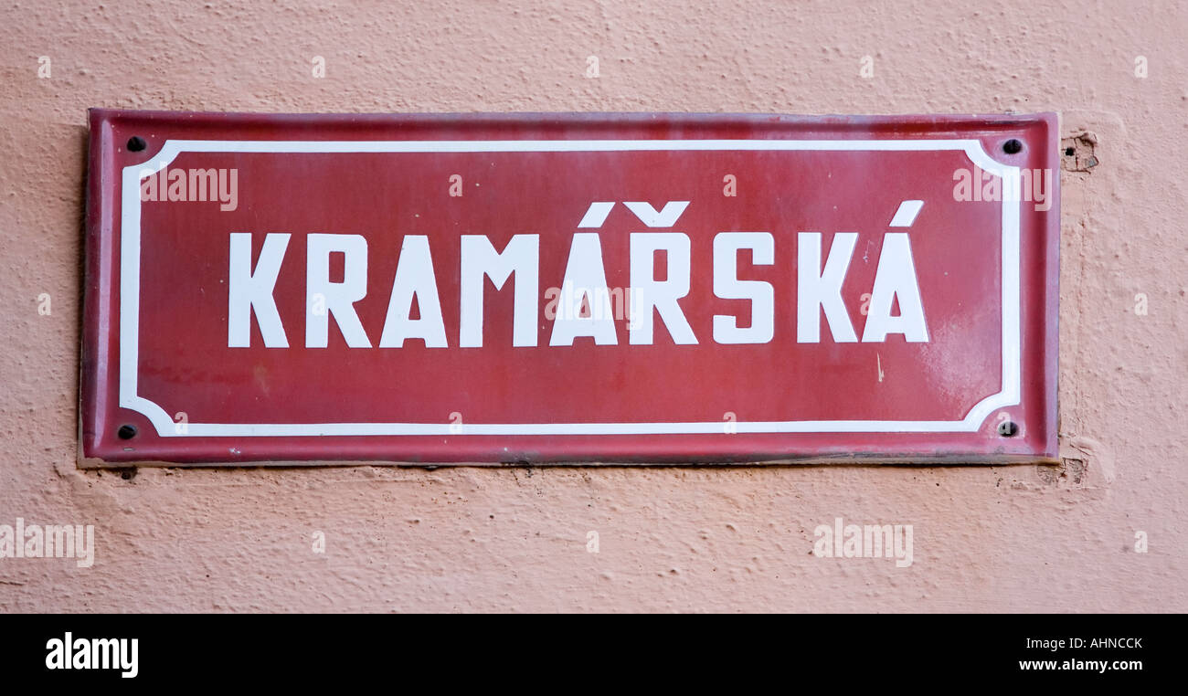 Straßenschild in tschechischer Sprache Spalicek Gebäude Cheb-Tschechien Stockfoto