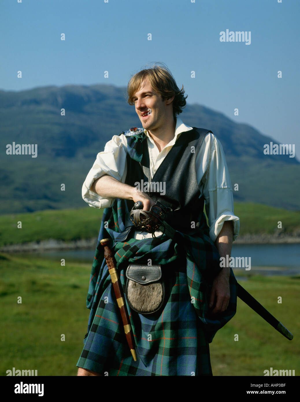 Highlander Loch Assynt Highlands Schottland Stockfoto