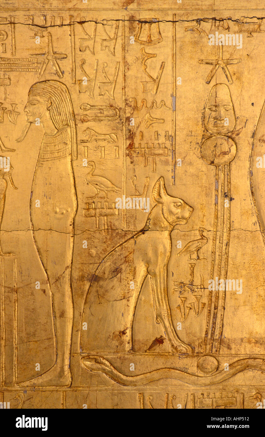 Vergoldeten Sarkophag des Tutanchamun kunstvoll geschnitzten entdeckt im Jahre 1922 durch Howard Carter ägyptischen Museum Kairo Ägypten Stockfoto