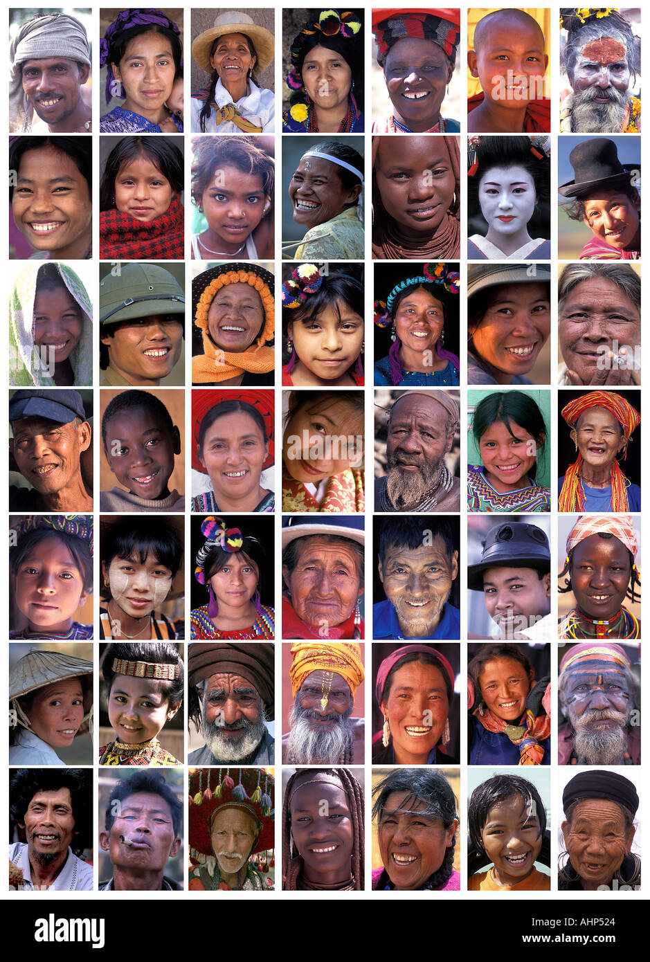 Collage von Portraits Gesichter aus der ganzen Welt Asien Lateinamerika und Afrika großes Format Bild Stockfoto