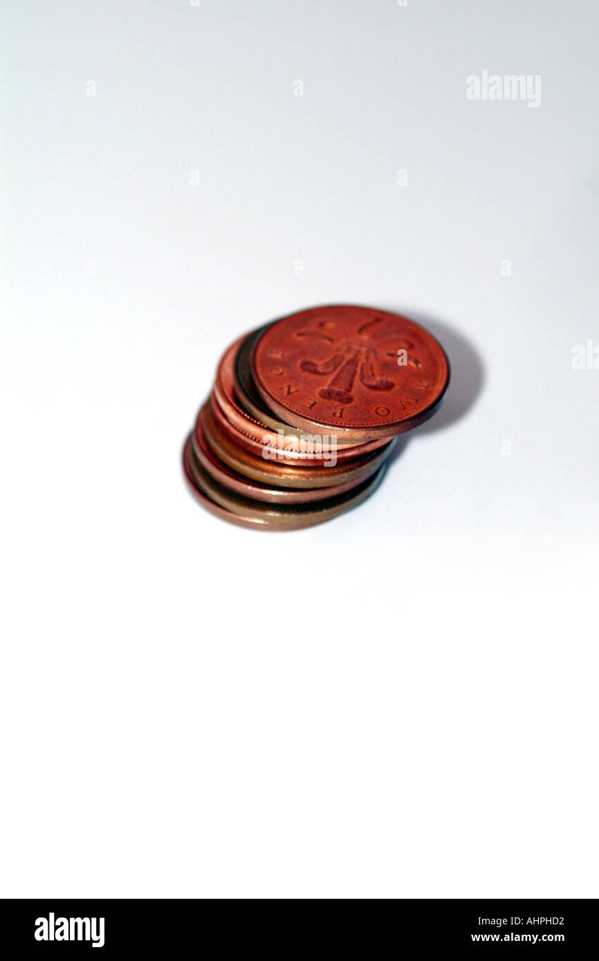 Englische Münzen von 1 Cent Münzen bis 2 Pfund-Münzen Stockfoto