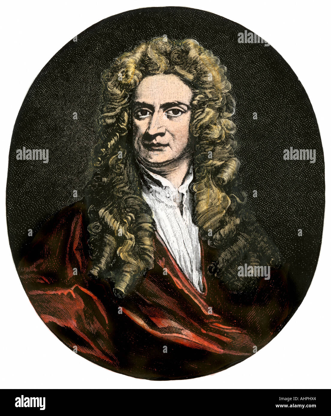 Sir Isaac Newton. Hand - farbige Holzschnitt Stockfoto
