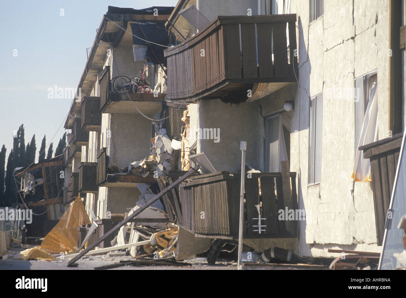 Eine zerstörte Wohnhaus nahe dem Epizentrum der Northridge Erdbeben 1994 Stockfoto