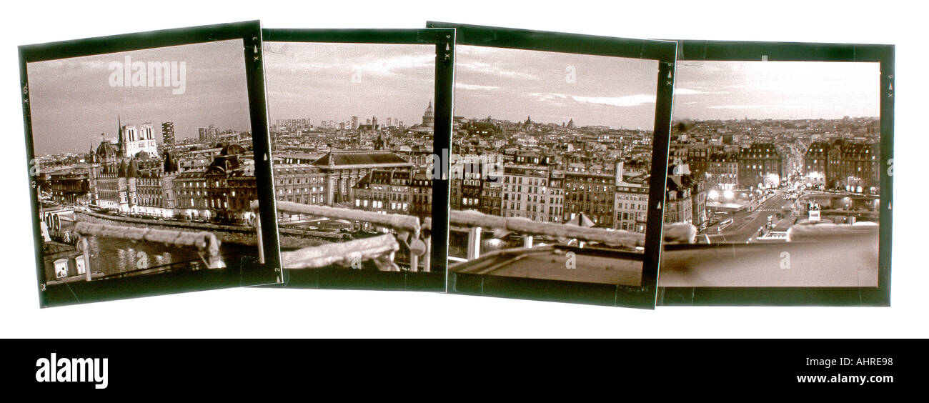 Montage angeordnet "PARIS Frankreich", Übersicht über Panorama-Szene Stadtbild bei Nacht mit "Seineufer" Fotos Stockfoto