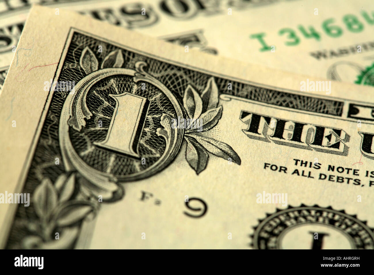 Geld Schuss von einem Dollarschein mit einem Makro zeigt details Stockfoto