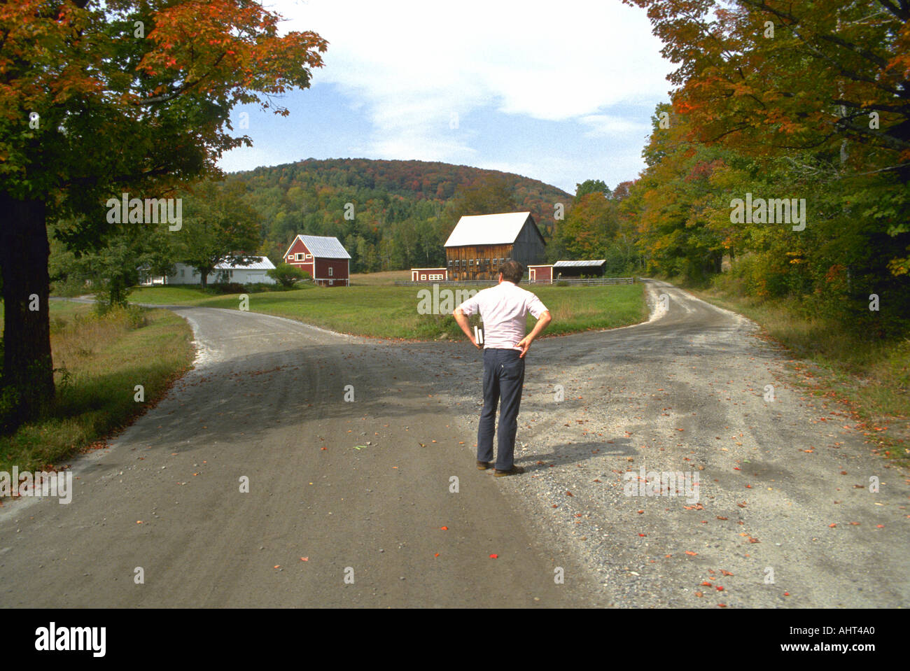 Thema Gabel in der Straße welchen Weg zu nehmen Stockfoto