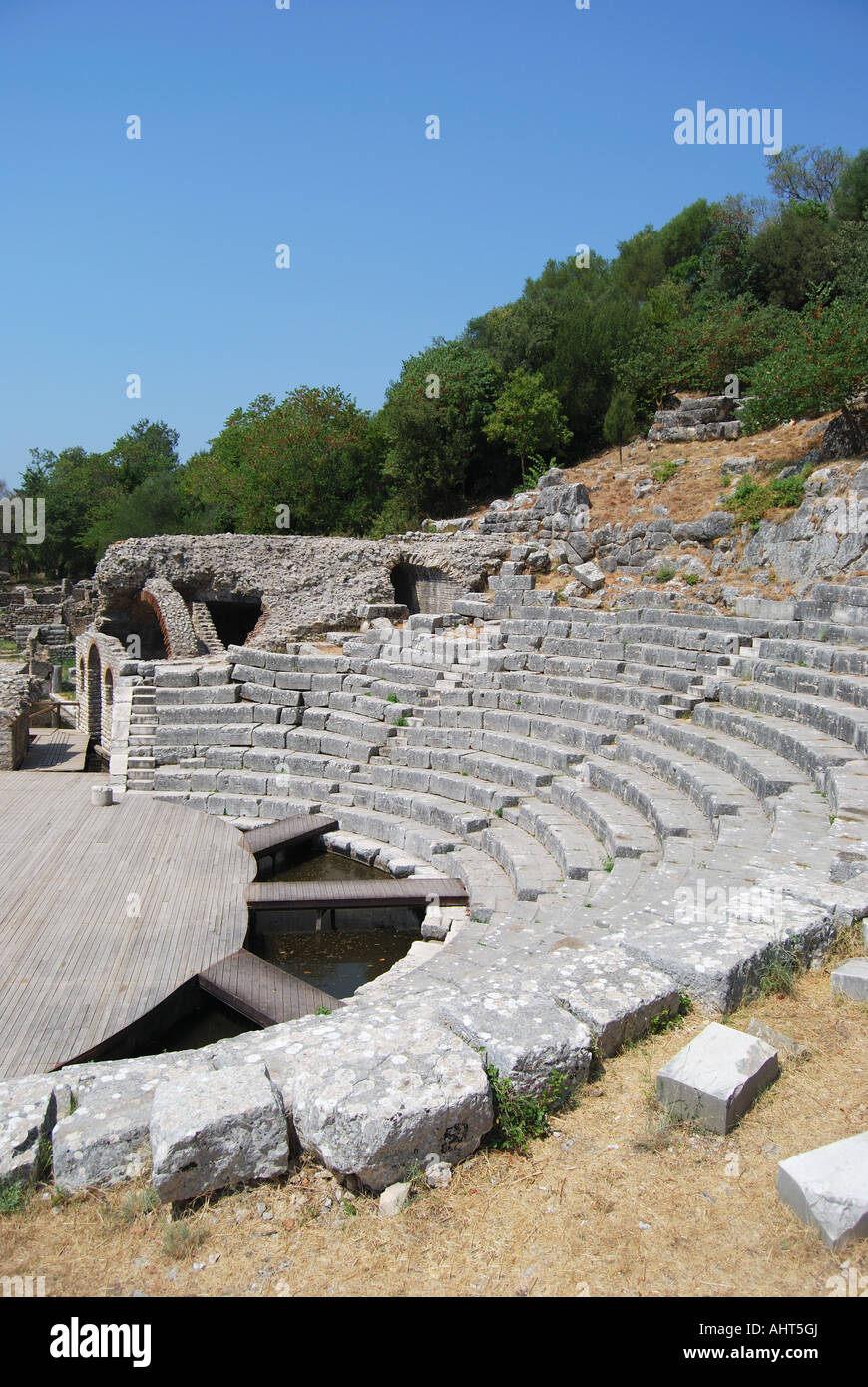 Das Theater, Nationalpark Butrint, griechische archäologische Stätte, Butrint, Grafschaft von Vlora, Albanien Stockfoto