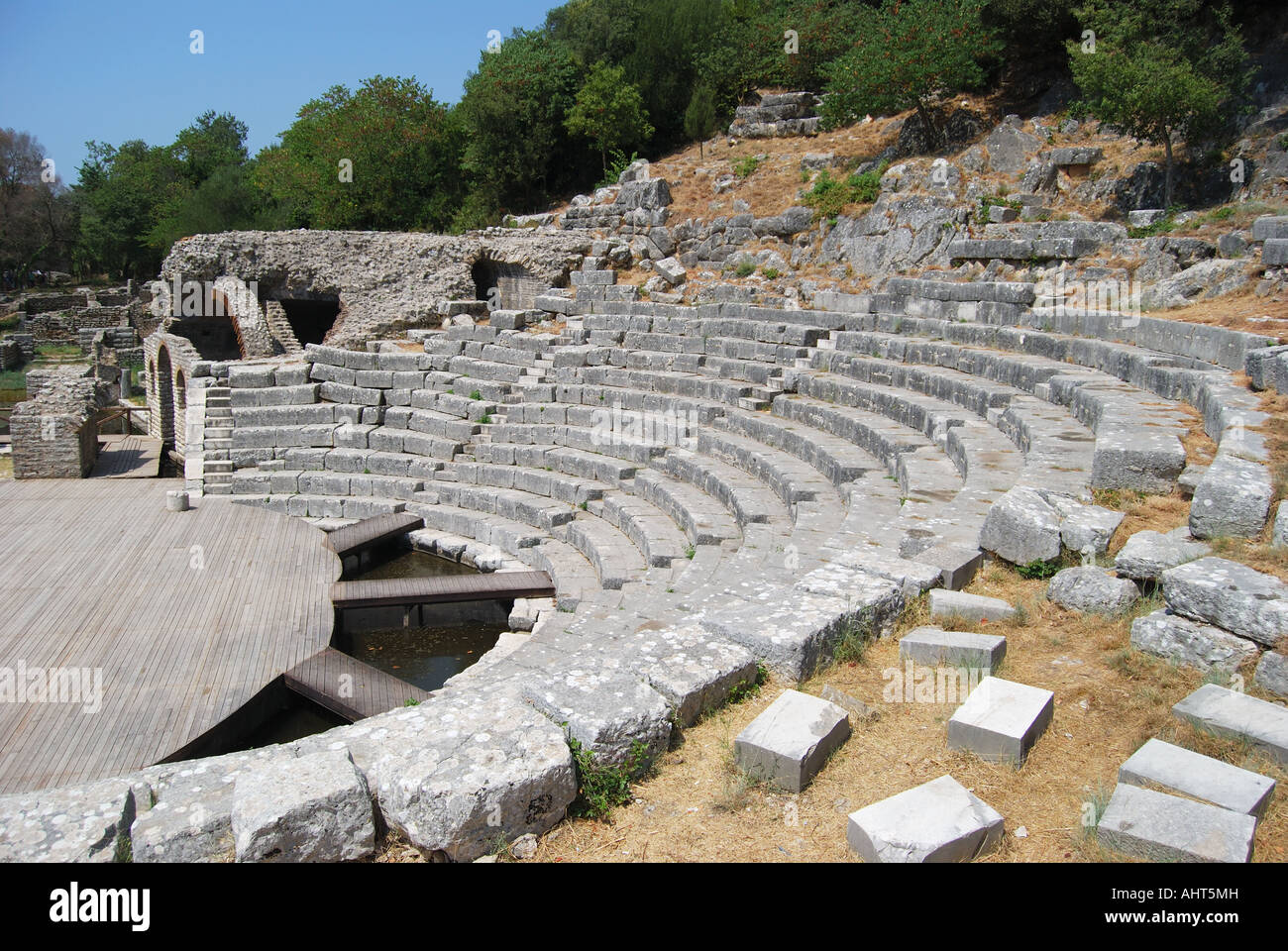 Das Theater, Nationalpark Butrint, griechische archäologische Stätte, Butrint, Grafschaft von Vlora, Albanien Stockfoto