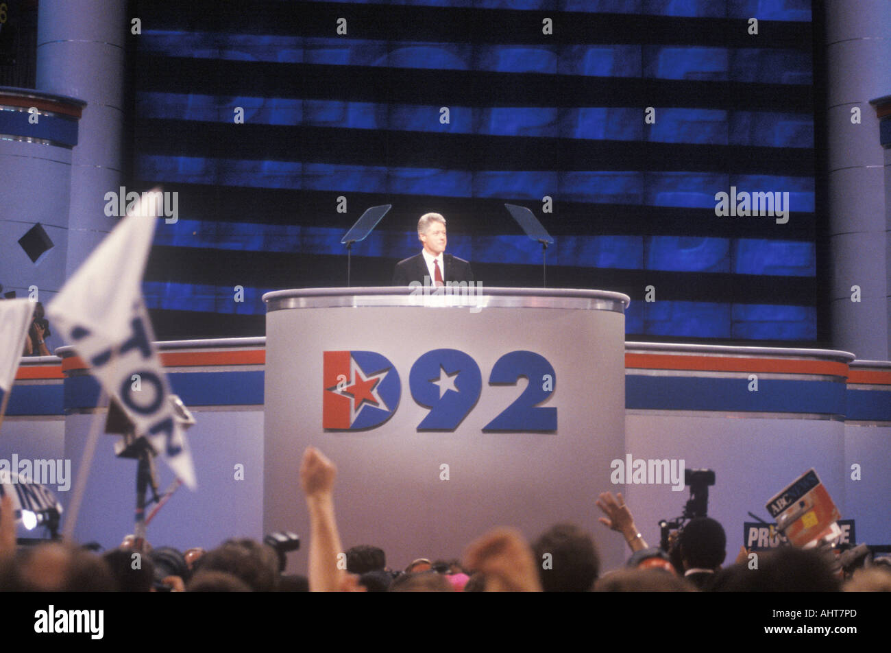 Gouverneur Bill Clinton s Nominierung Rede auf der 1992 Democratic National Convention im Madison Square Garden Stockfoto