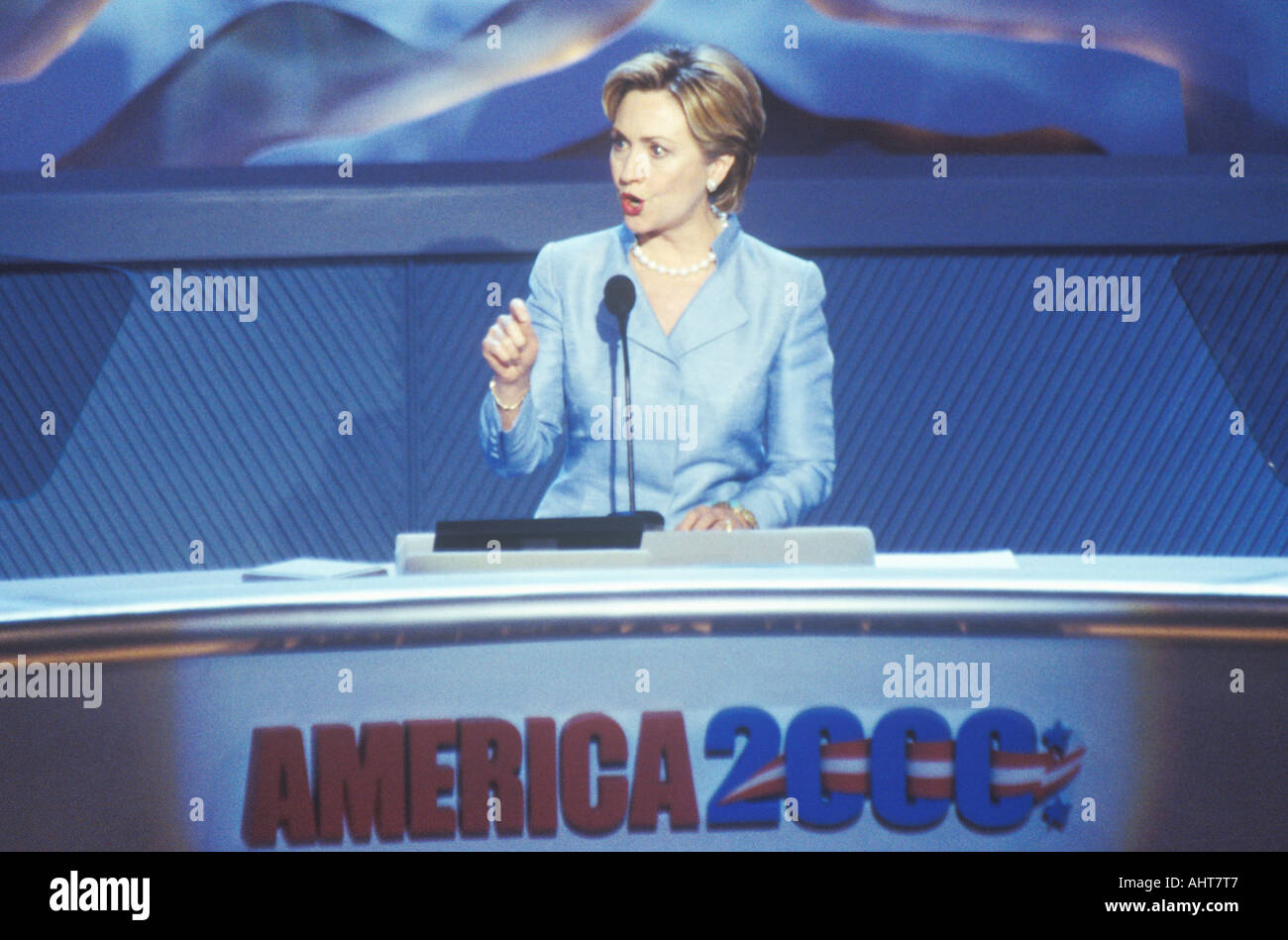 Ehemalige First Lady Hillary Rodham Clinton Kandidat für New York Senat bei der 2000 Democratic Convention bei der Staples Stockfoto