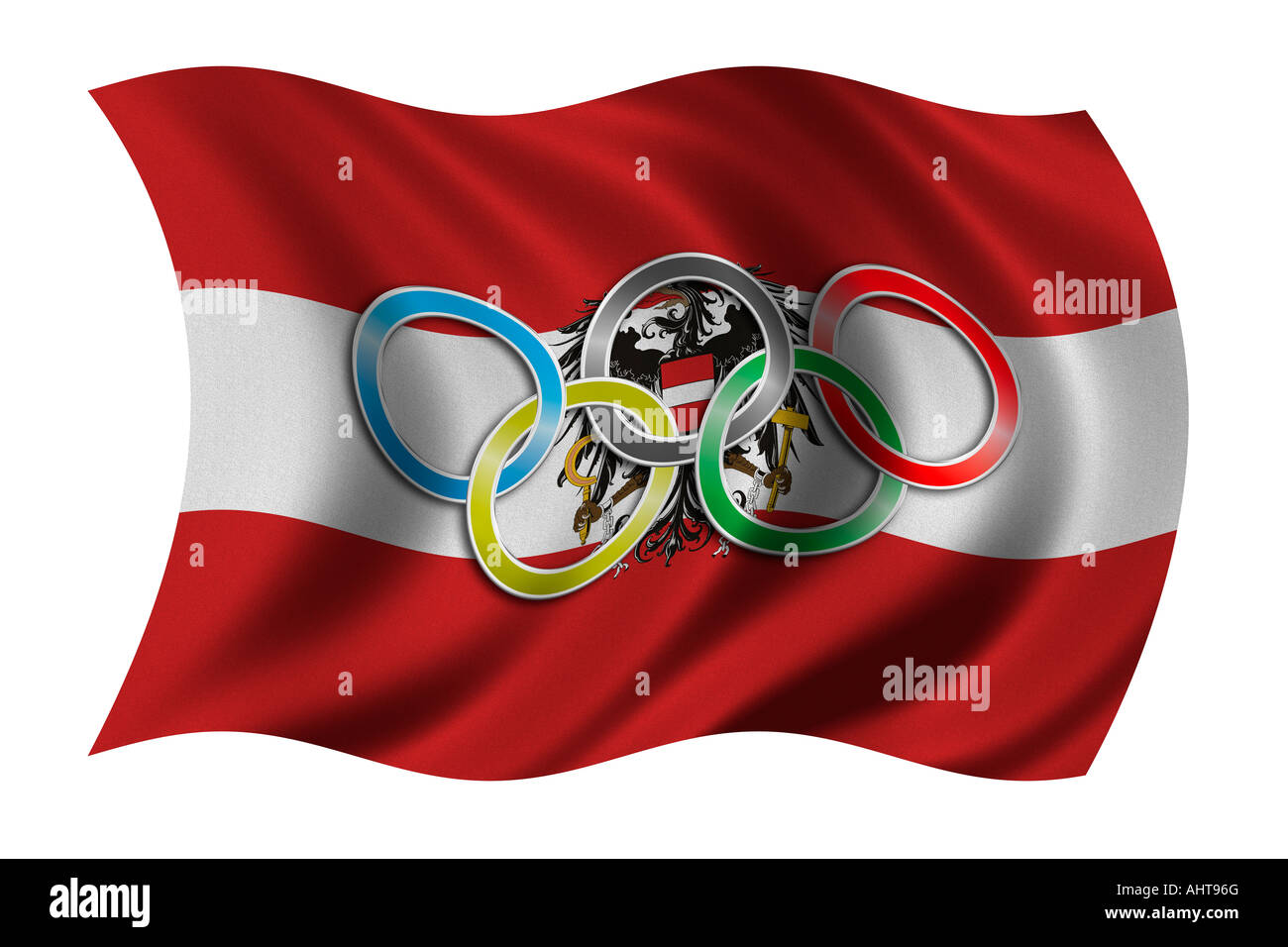 Flagge von Österreich mit Olympia-symbol Stockfoto