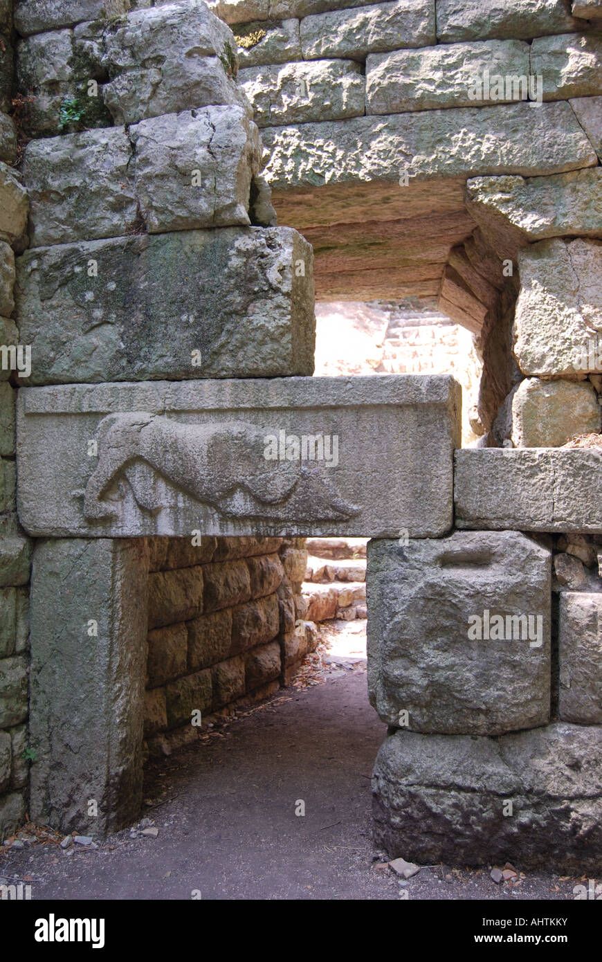 Das Löwentor, Nationalpark Butrint, griechische archäologische Stätte, Butrint, Grafschaft von Vlora, Albanien Stockfoto