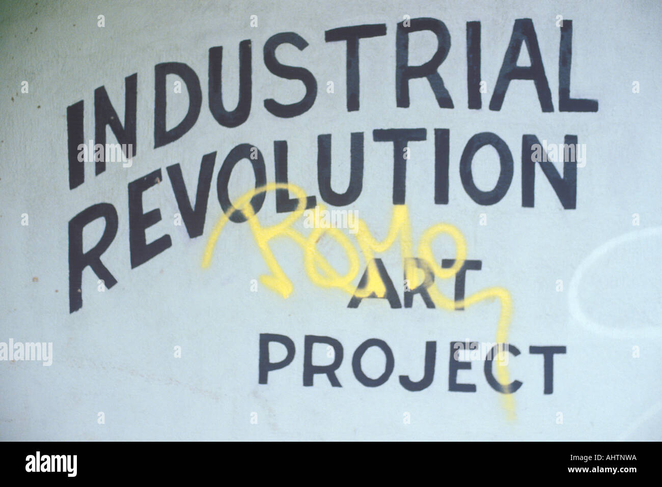 Ein Zeichen, die industrielle Revolution Kunstprojekt liest Stockfoto