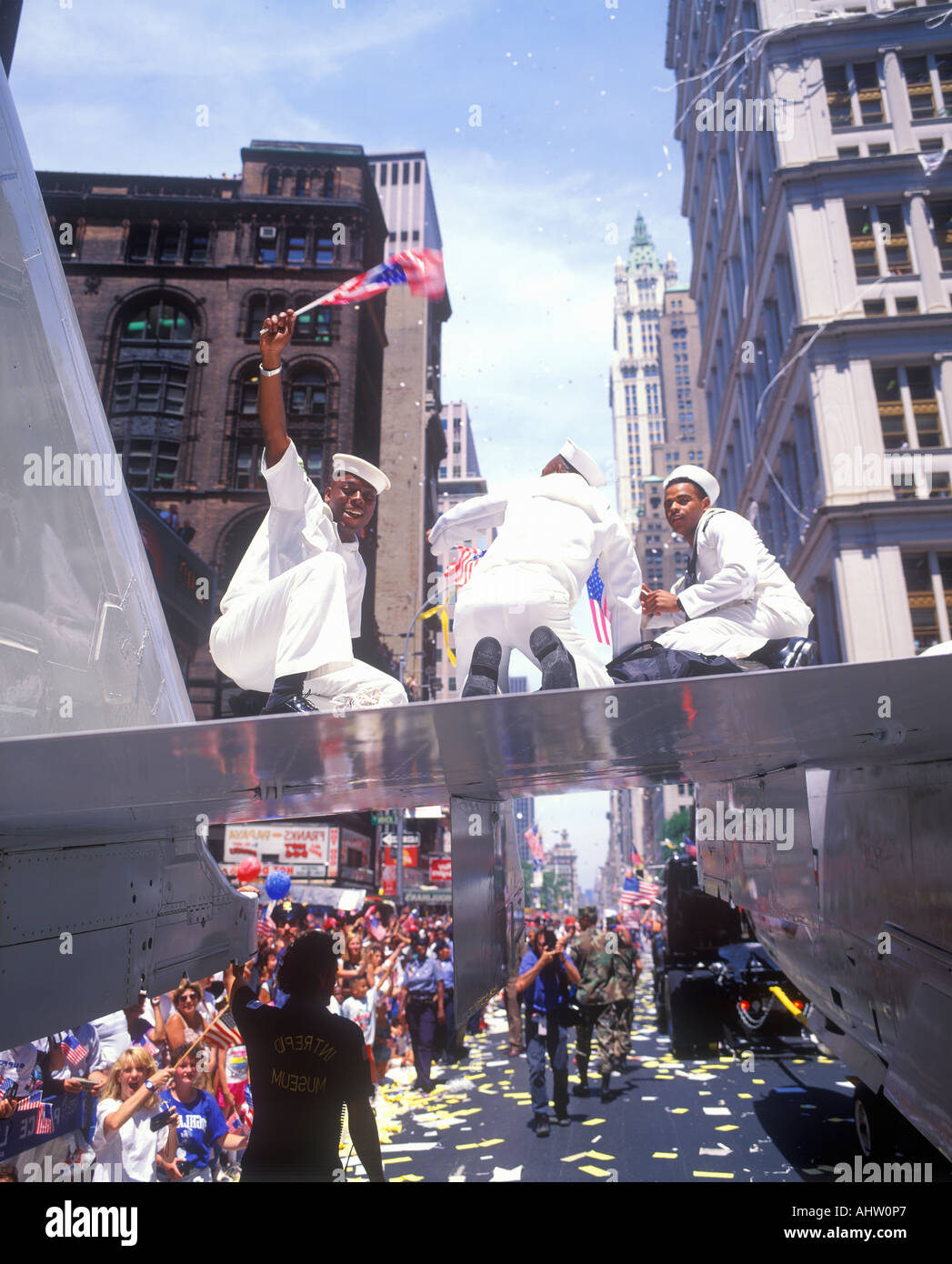 Afrikanische amerikanische Soldaten feiern bei Desert Storm militärische unvergrößerten Parade New York City Stockfoto