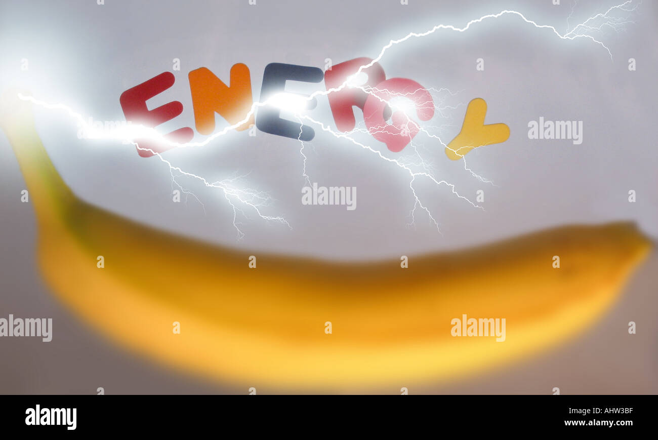 Banane und Energie mit Blitz Stockfoto