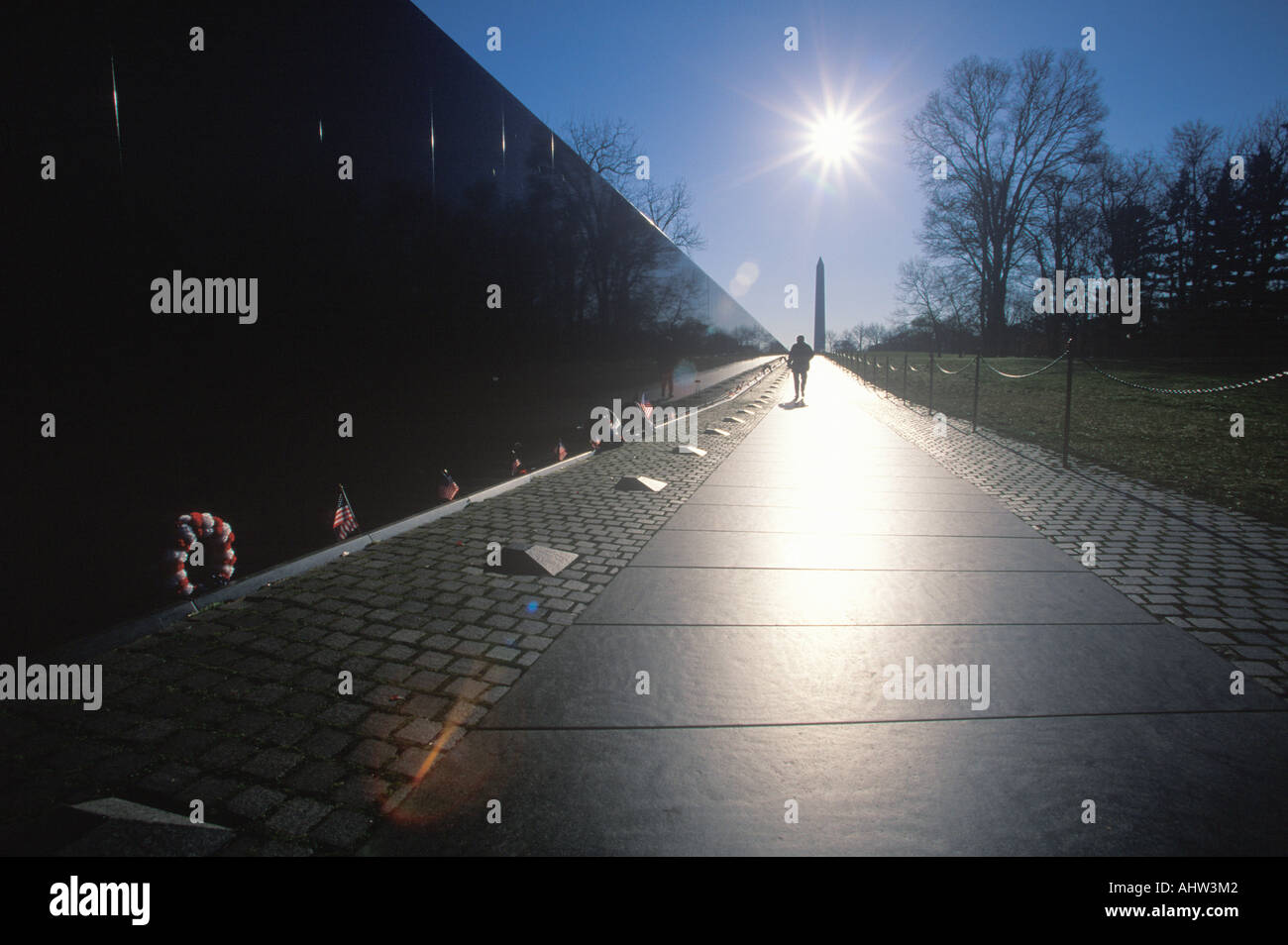 Vietnam Veterans Memorial Wall bei Sonnenaufgang Washington D C Stockfoto