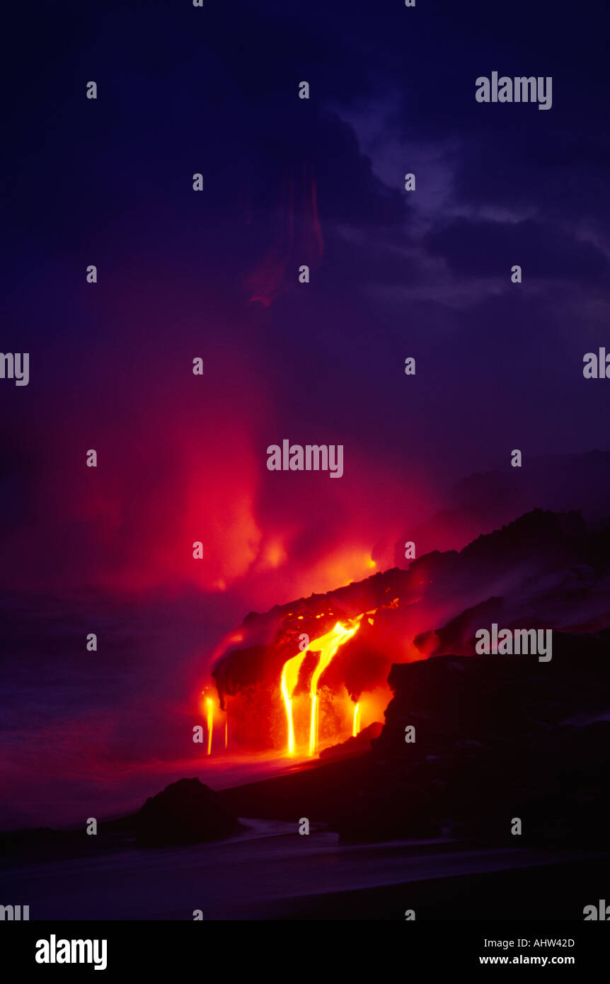 Lava ins Meer Kilauea Vulkan HVNP Insel von Hawaii Stockfoto