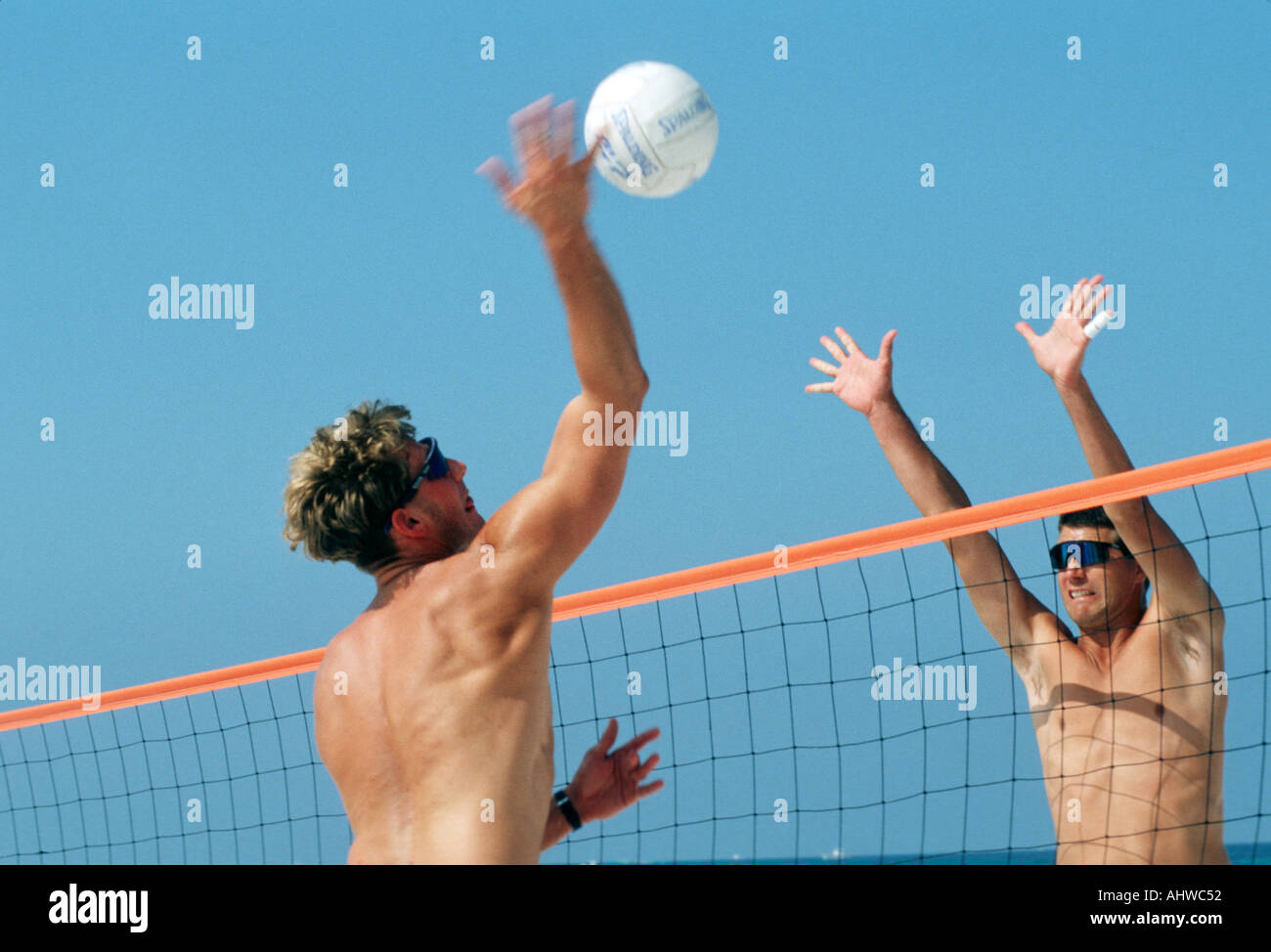 Beach Volley Ball Aktion Destin Florida wo Welt Klasse Turniere stattfinden Stockfoto