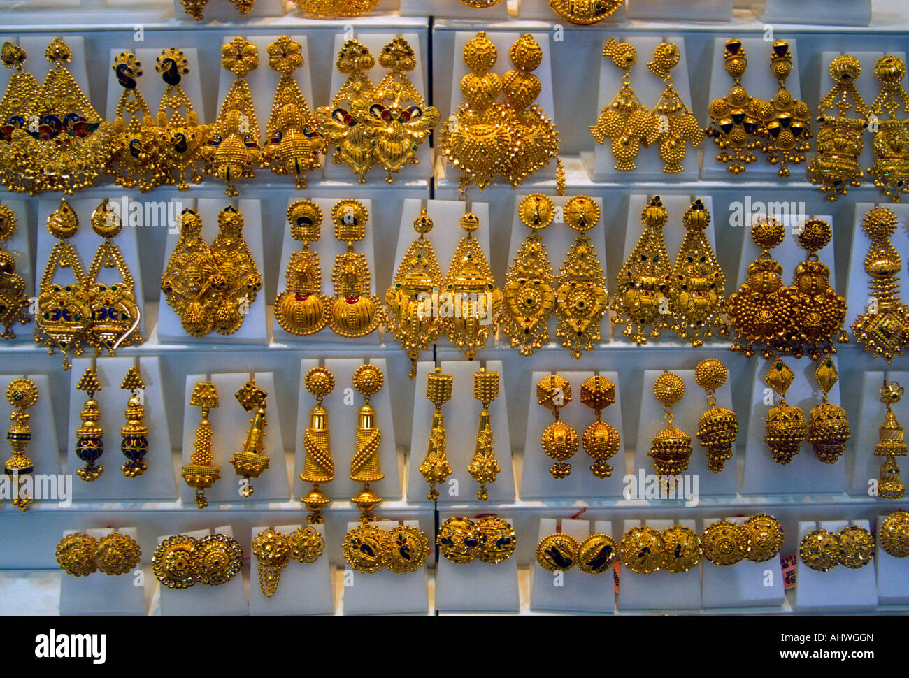 Gold Schmuck, Fenster anzuzeigen, Juwelier, Little India, Little India, Singapur, Südostasien, Asien Stockfoto